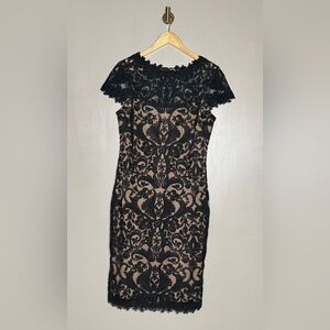 Tadashi Shoji Black Lace Illusion Bodycon Cocktail Dress 10